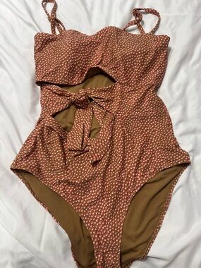 aerie Rust Pink Printed One-Piece Swimsuit